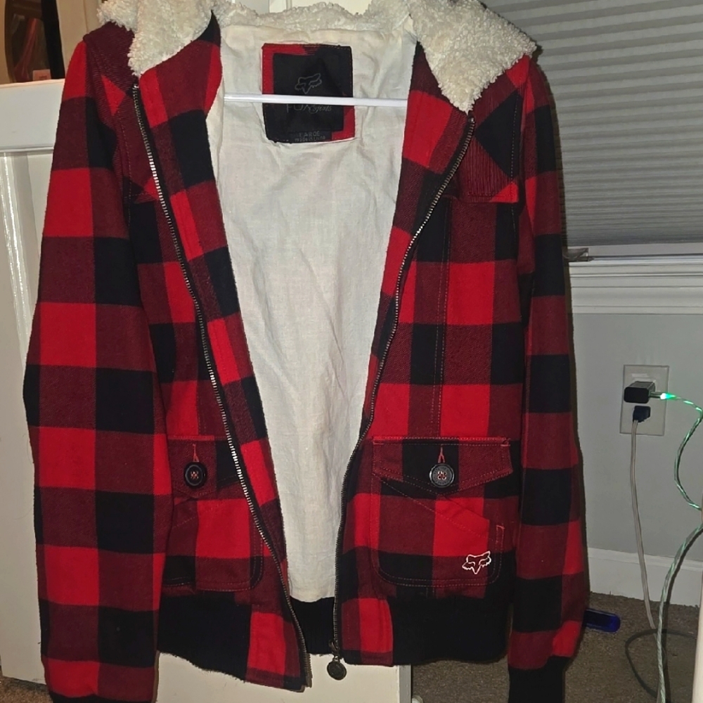 A Fox red and black plaid jacket